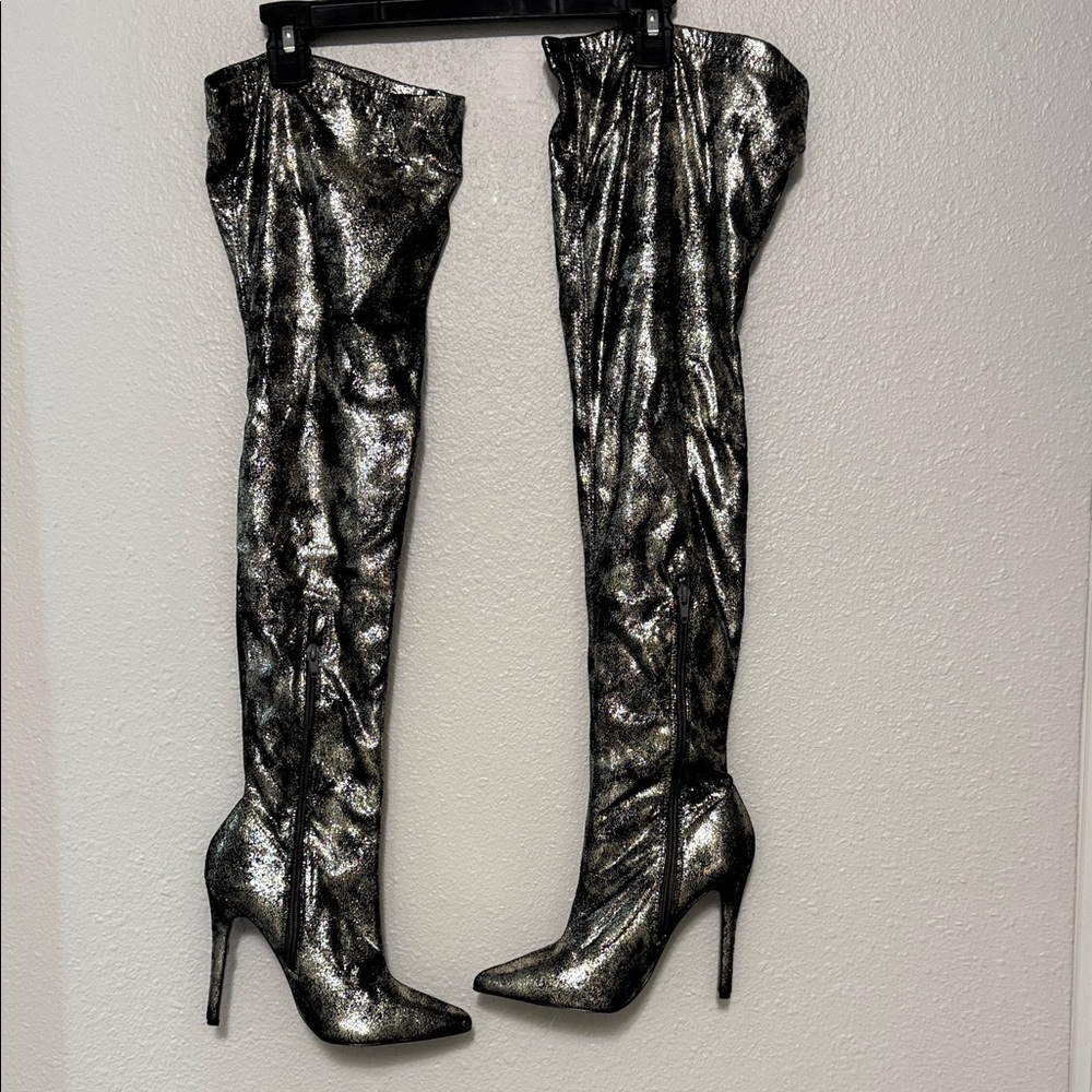 Silver Over-the-Knee Stiletto Boots